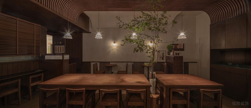 深圳南山港灣麗都深木色復(fù)古風(fēng)糖水店裝修案例家具組合