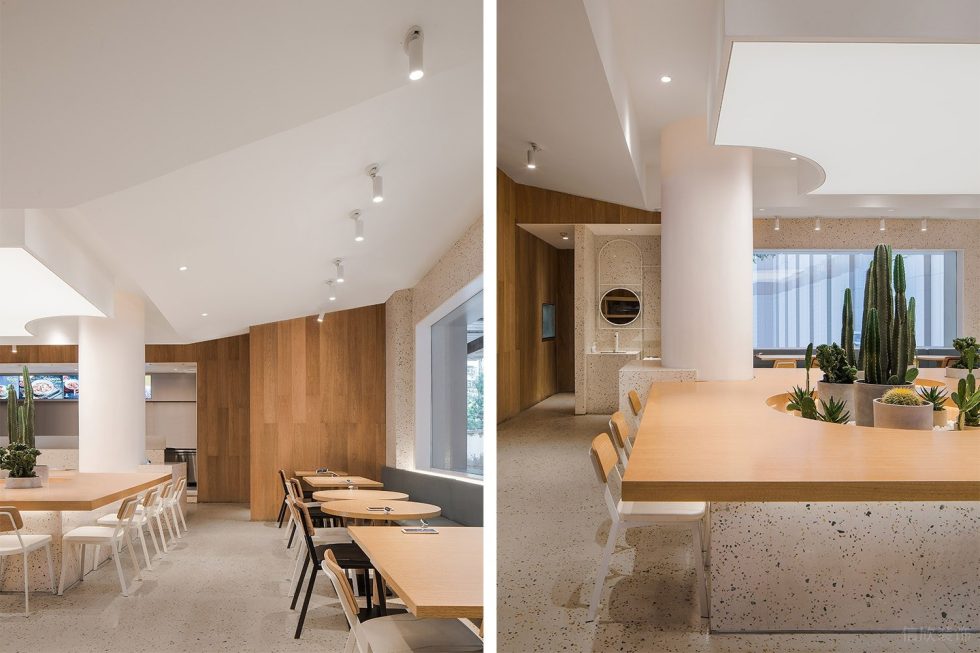 深圳南山香年廣場(chǎng)簡(jiǎn)約風(fēng)格自選快餐店裝修案例淺木色家具組合