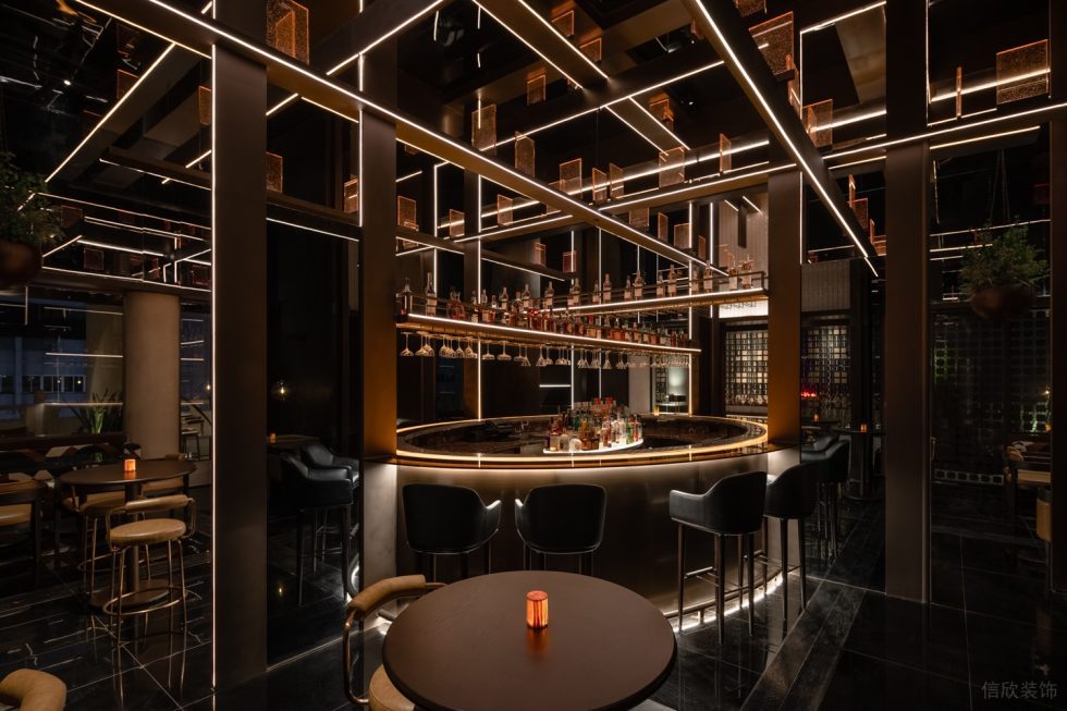 深圳南山怡海廣場輕奢風(fēng)格酒吧裝修案例用餐大廳吧臺休閑區(qū)