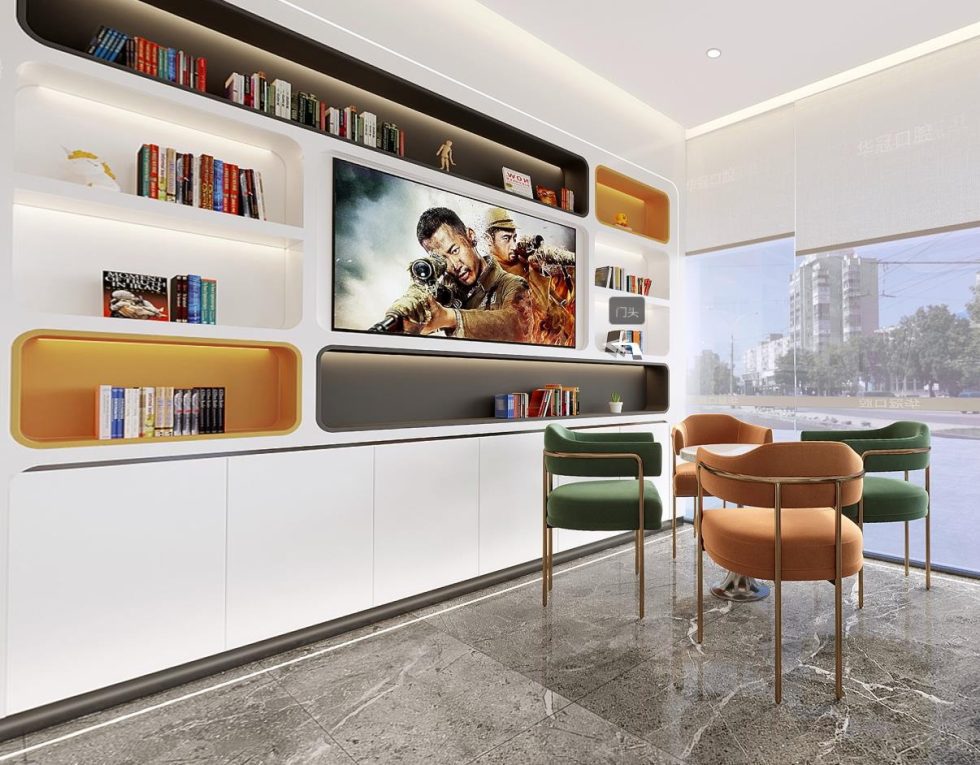 華冠口腔牙科診所候診區(qū)展示柜