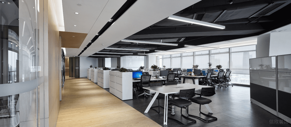 深圳南山濠盛商務(wù)中心1100平方米現(xiàn)代混搭風(fēng)辦公室裝修案例開放式辦公區(qū)效果圖