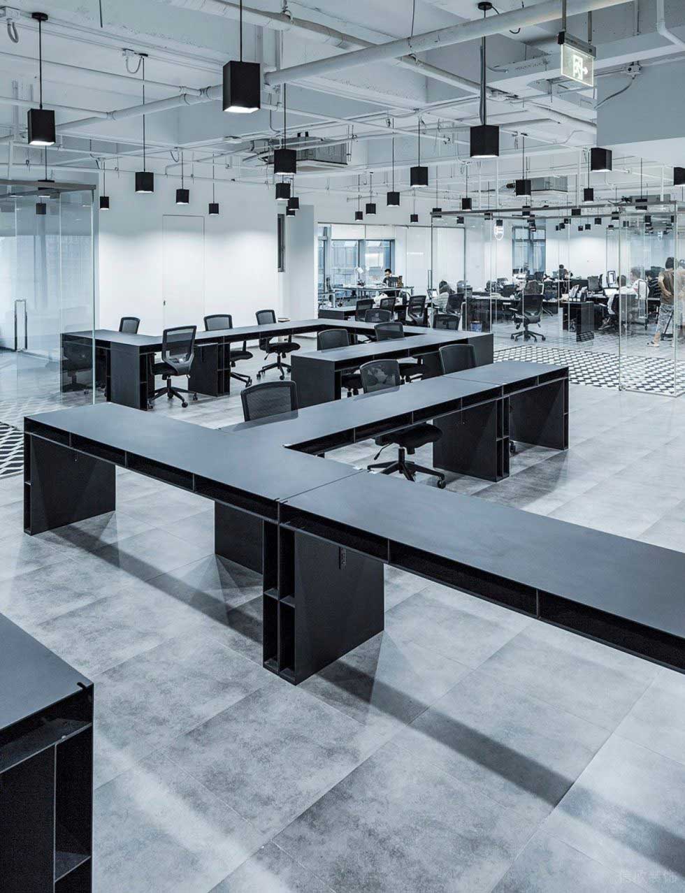 深圳寶安立新湖創(chuàng)意園1000平方米極簡主義現(xiàn)代風辦公室裝修案例辦公大廳多功能共享工作區(qū)