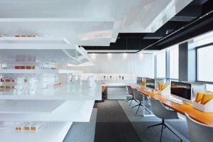 深圳福田萬科濱海云中心150平方米現(xiàn)代主義極簡風辦公室裝修案例地面鋪設