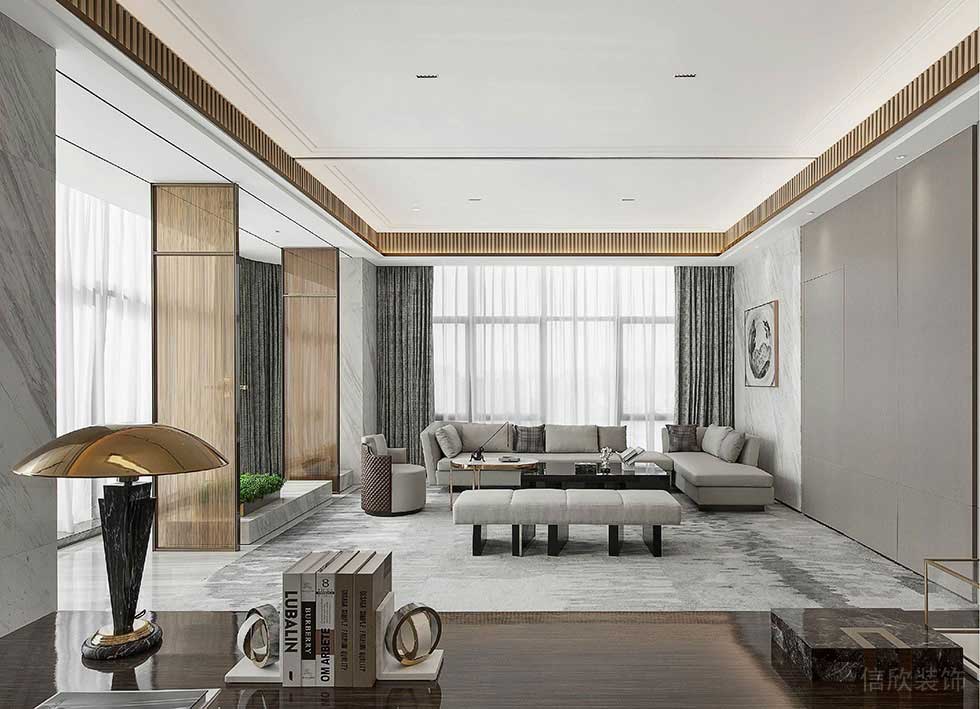 深圳福田卓越世紀(jì)中心800平方米現(xiàn)代新中式風(fēng)格辦公室裝修案例董事長辦公室會(huì)客區(qū)