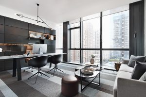 深圳南山閩泰大廈150平方米黑白灰現(xiàn)代簡(jiǎn)約風(fēng)辦公室裝修案例董事長(zhǎng)辦公室