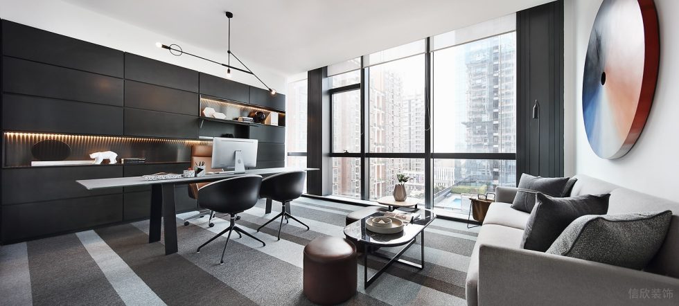 深圳南山閩泰大廈150平方米黑白灰現(xiàn)代簡約風(fēng)辦公室裝修案例董事長辦公室