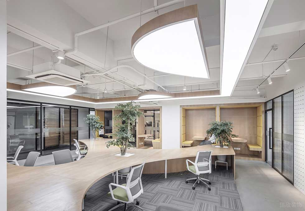 深圳南山中電長城大廈科技園500平方米工業(yè)主義原木田園風(fēng)辦公室裝修案例辦公大廳