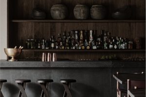 復(fù)古田園風(fēng)西餐廳暗黑色系吧臺(tái)裝修設(shè)計(jì)