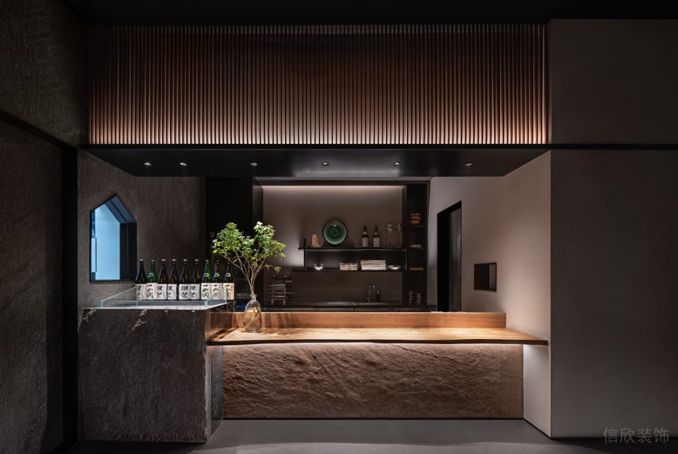 高級輕奢日料餐廳巖石吧臺裝修設(shè)計