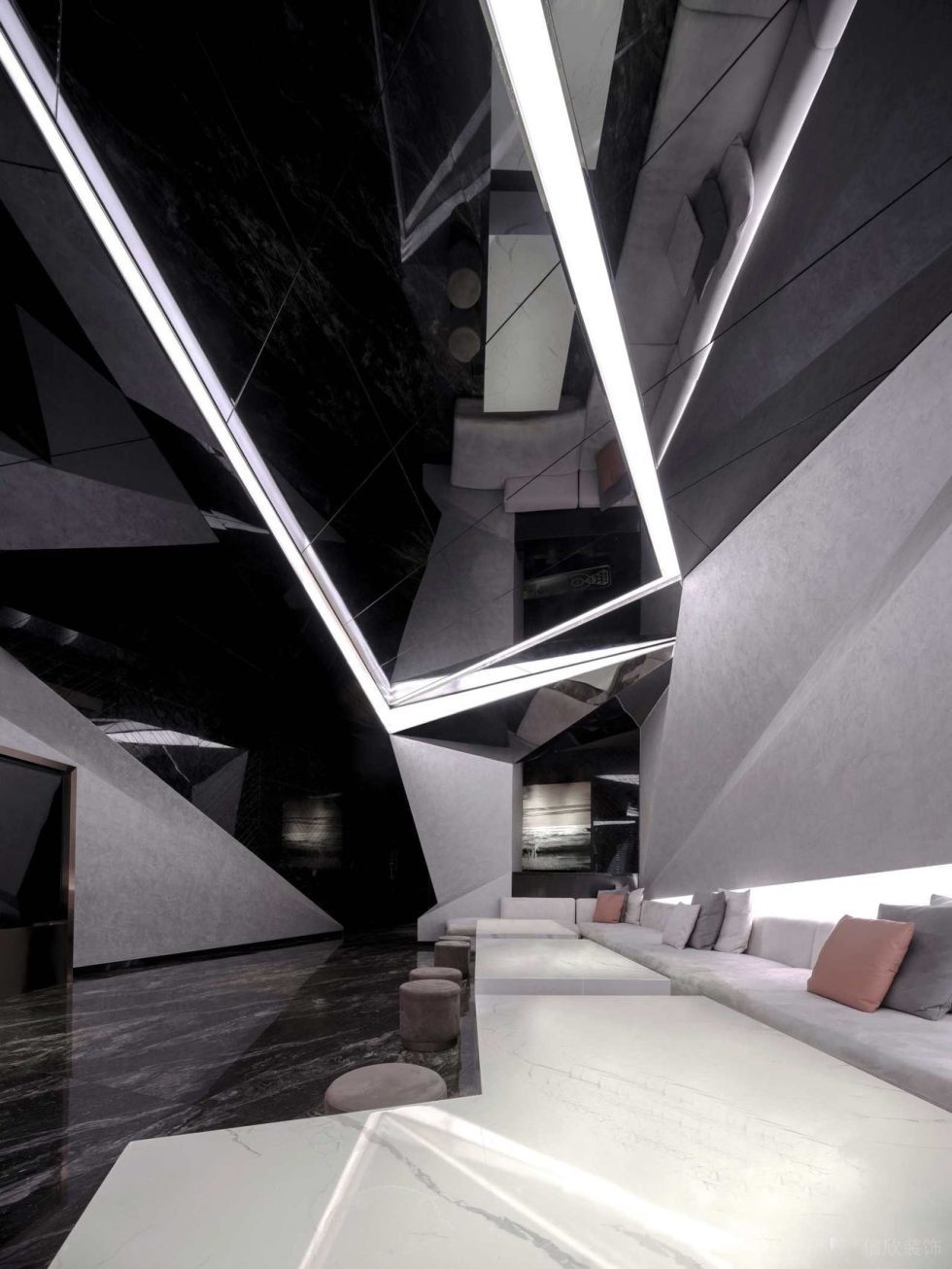 酒吧天花吊頂條形燈光裝修效果圖