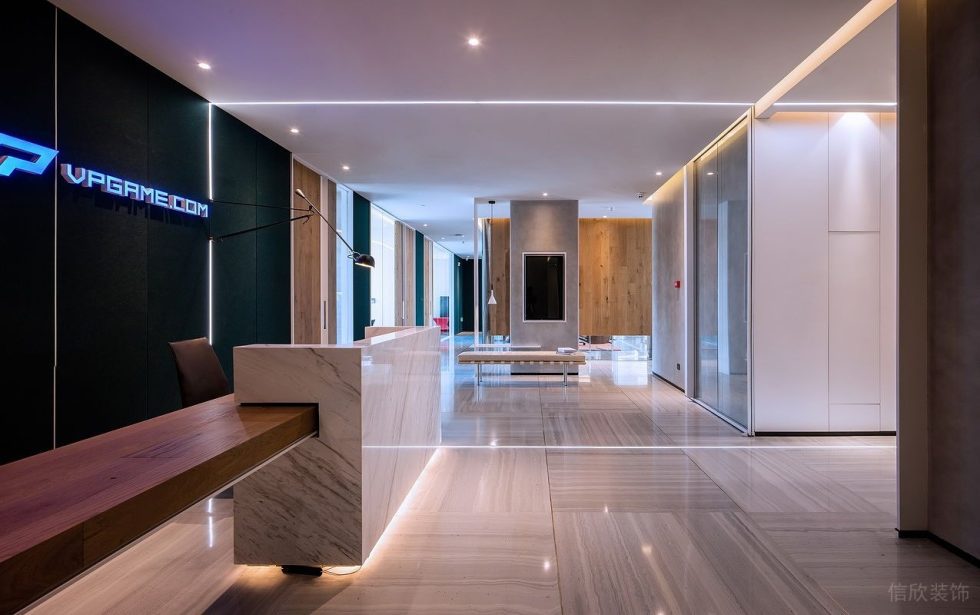 深圳龍崗萬(wàn)國(guó)城大廈簡(jiǎn)約現(xiàn)代風(fēng)設(shè)計(jì)特色辦公室裝修案例前廳