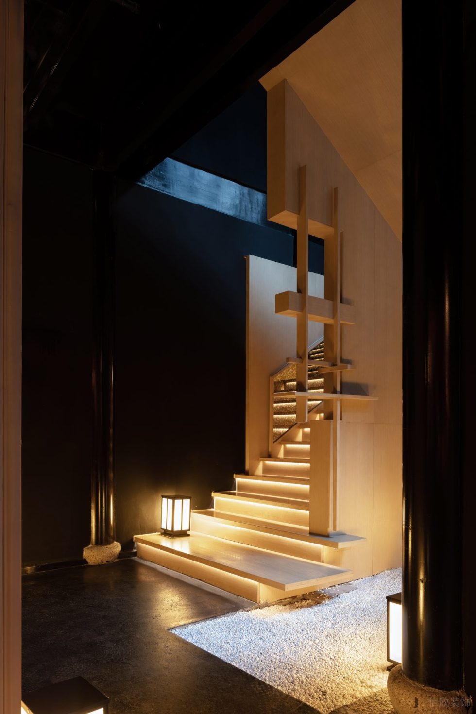 深圳龍華日式禪意餐廳特色禪意樓梯轉(zhuǎn)角區(qū)設(shè)計裝修