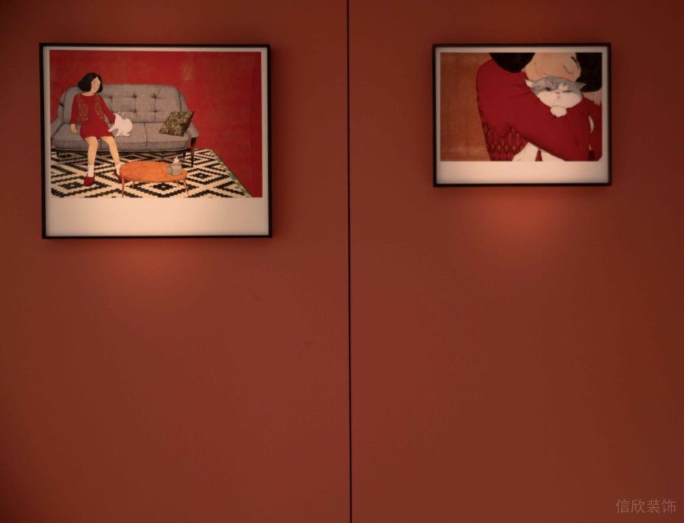 深圳龍華新中式風(fēng)格餐廳過道紅色墻面復(fù)古過道裝修設(shè)計