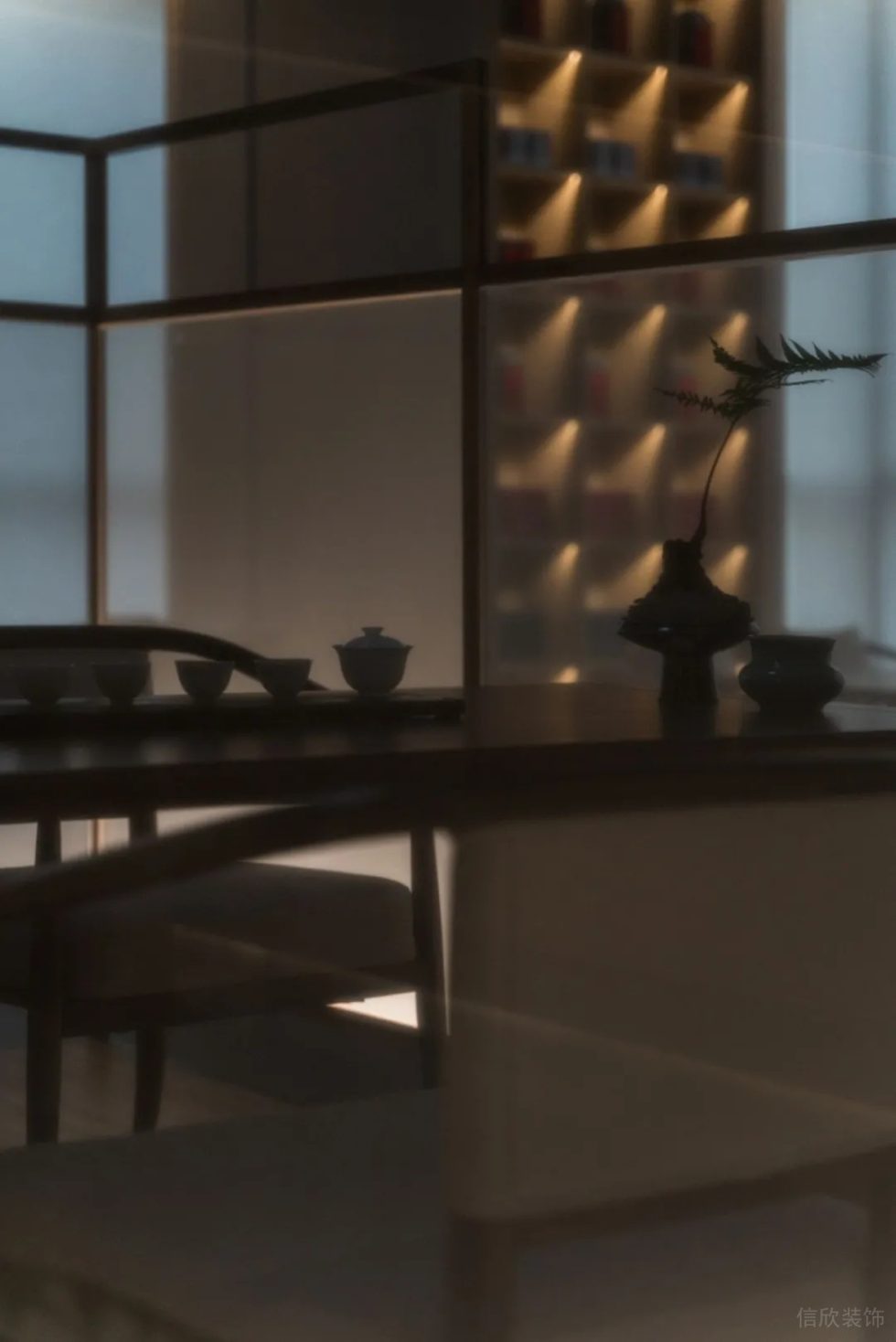 深圳南山區(qū)黑金新中式茶樓散臺裝飾設(shè)計(jì)