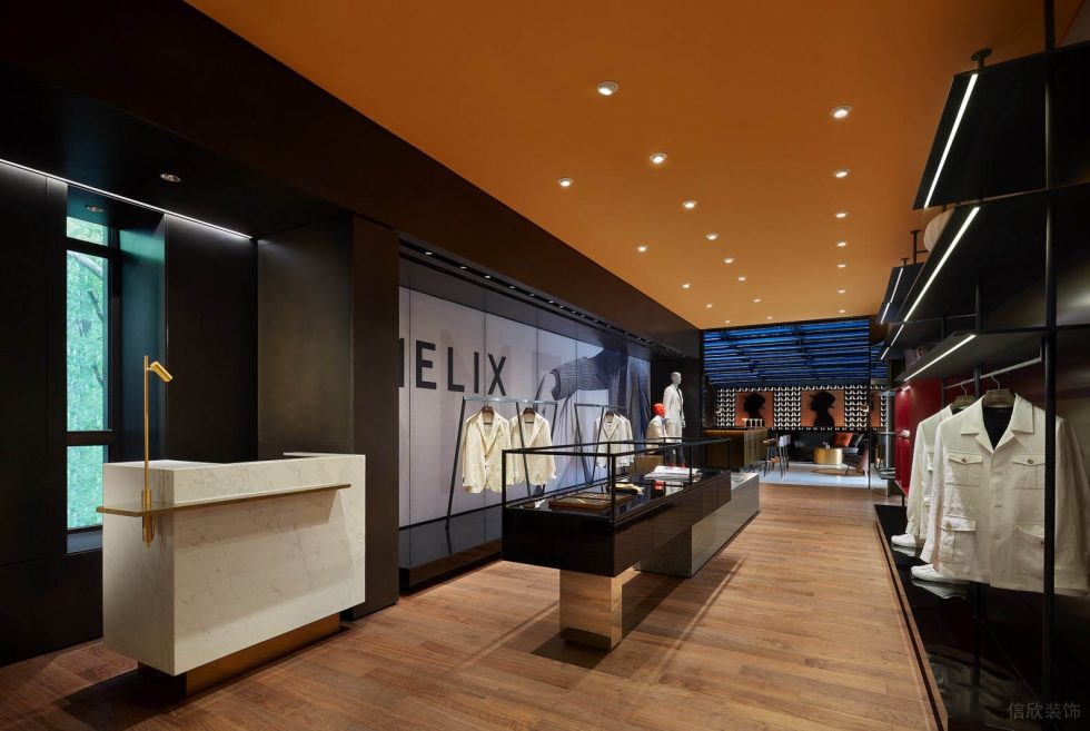 深圳市寶安區(qū)石巖smelix仕覓男裝高定店裝修設(shè)計 玻璃島臺