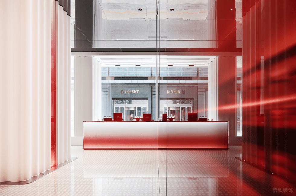 深圳市龍崗區(qū)布吉小仙燉鮮燉燕窩專賣店旗艦店裝修設(shè)計(jì)-紅白漸變色前臺(tái)二