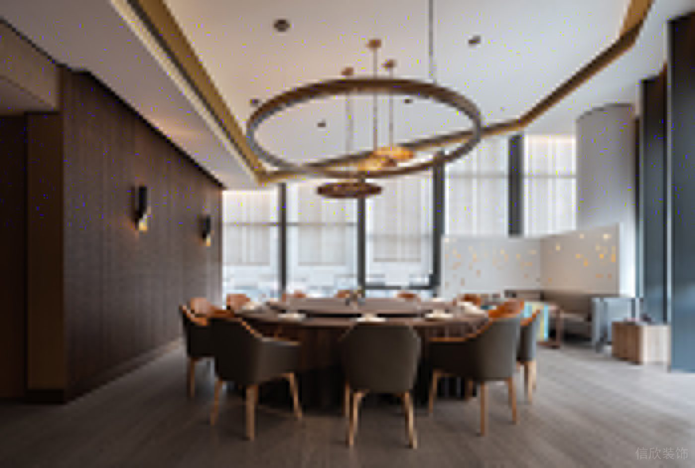 深圳市龍崗區(qū)新中式風(fēng)格餐廳棕色獨(dú)立包間裝修設(shè)計(jì)