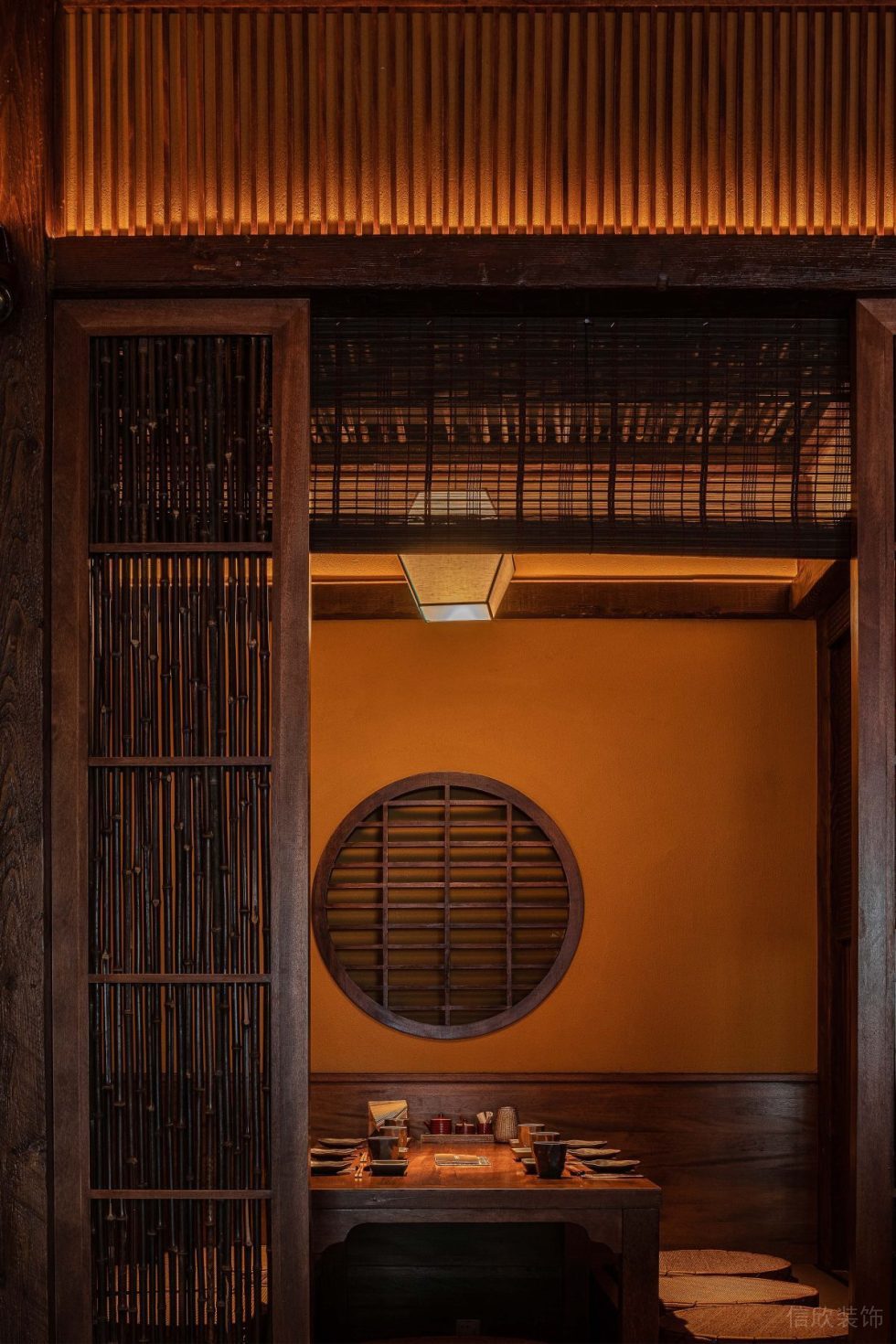 深圳市日式風格餐廳包間圓形構(gòu)架裝修設(shè)計