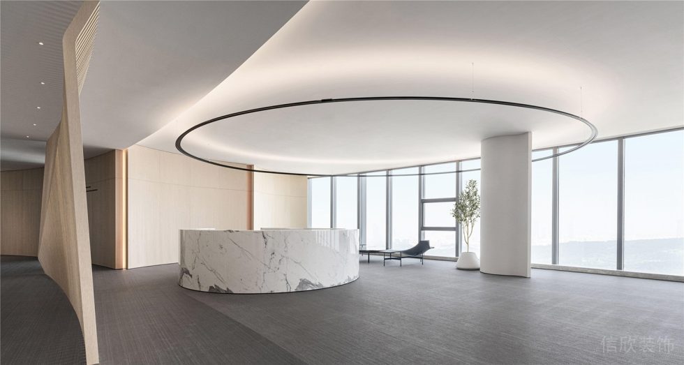 萬(wàn)庭大廈時(shí)尚簡(jiǎn)約風(fēng)辦公室裝修案例 前臺(tái)接待大廳