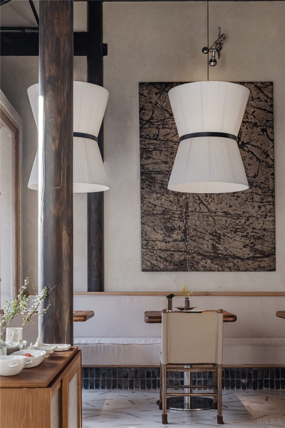 新中式田園風(fēng)西餐廳圓柱形吊燈裝修設(shè)計(jì)