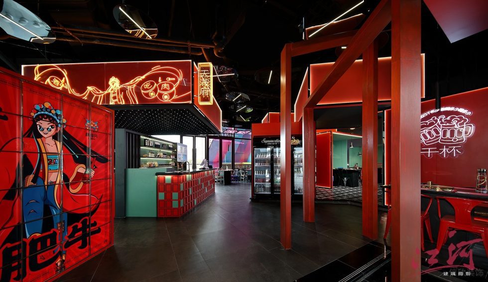 潮流中國風(fēng)火鍋店收銀臺區(qū)域裝修設(shè)計