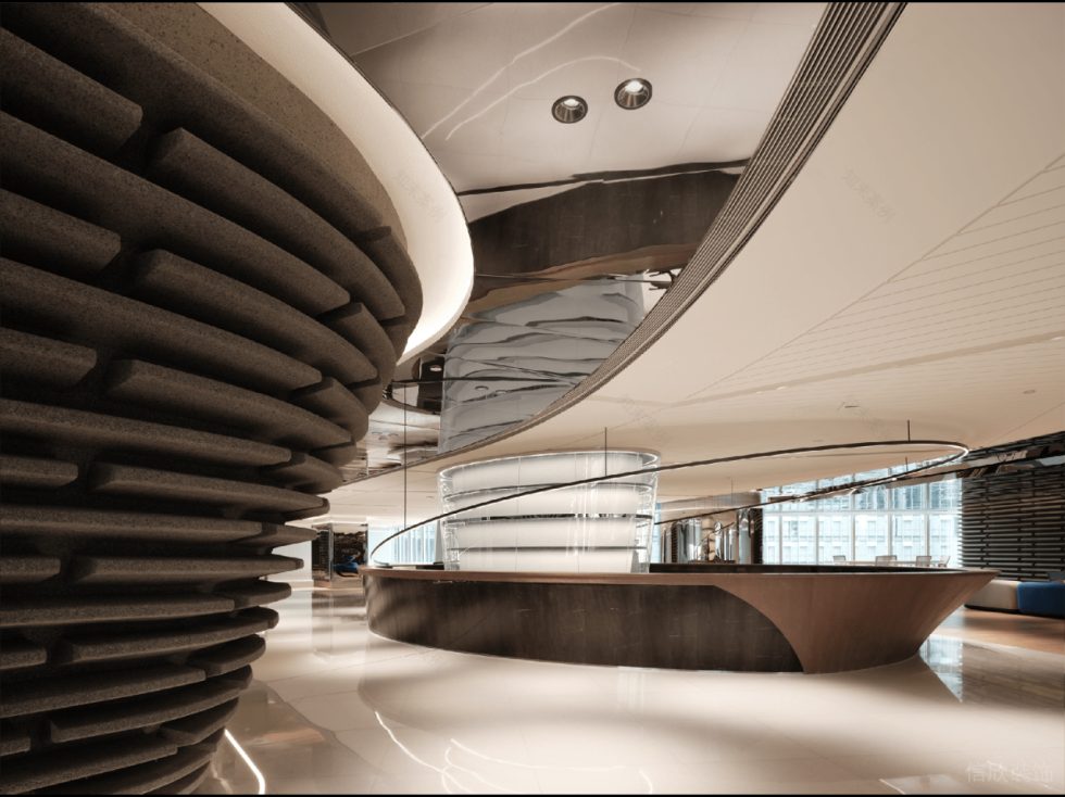 高級(jí)現(xiàn)代風(fēng)辦公室裝修案例環(huán)形水吧休閑廳