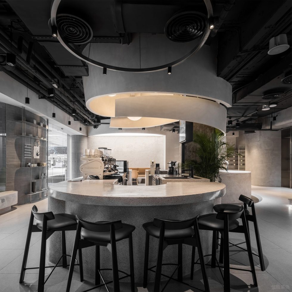 工業(yè)簡(jiǎn)約風(fēng)咖啡店u型吧臺(tái)裝修效果圖