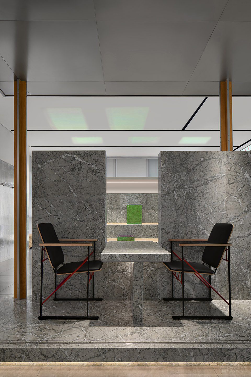 工業(yè)簡約風飲品店灰色大理石紋路就座區(qū)裝修設計
