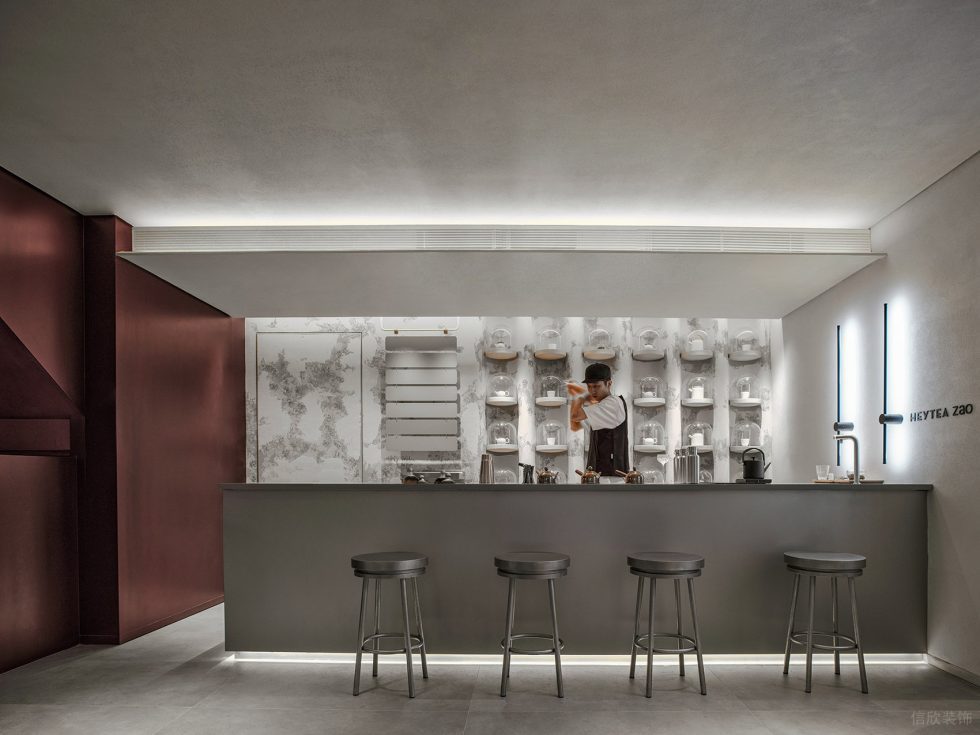 簡約侘寂風(fēng)飲品店一字型操作臺裝修設(shè)計