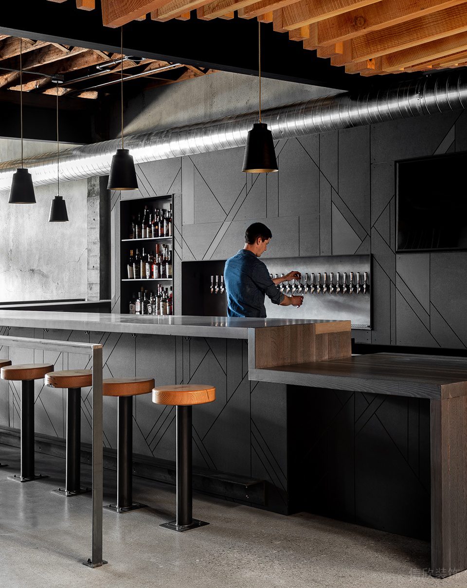 簡約黑科技西餐廳吧臺背景墻裝修設(shè)計
