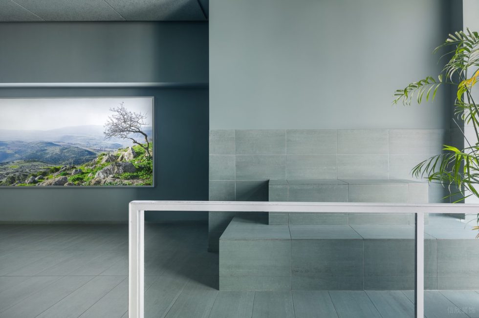 簡(jiǎn)約清新風(fēng)甜品店綠意瓷磚紋理展示臺(tái)裝修設(shè)計(jì)