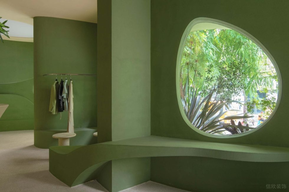 綠意奶油簡約風(fēng)飲品店櫥窗邊卡座裝修設(shè)計(jì)圖