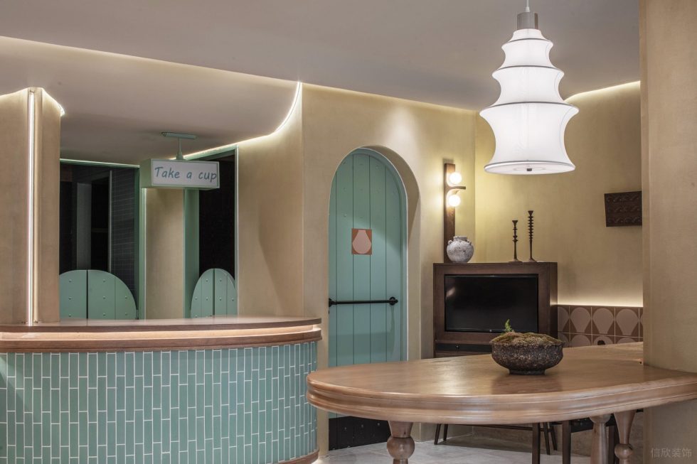 歐式清新飲品店翠綠馬賽克瓷磚設(shè)計圖