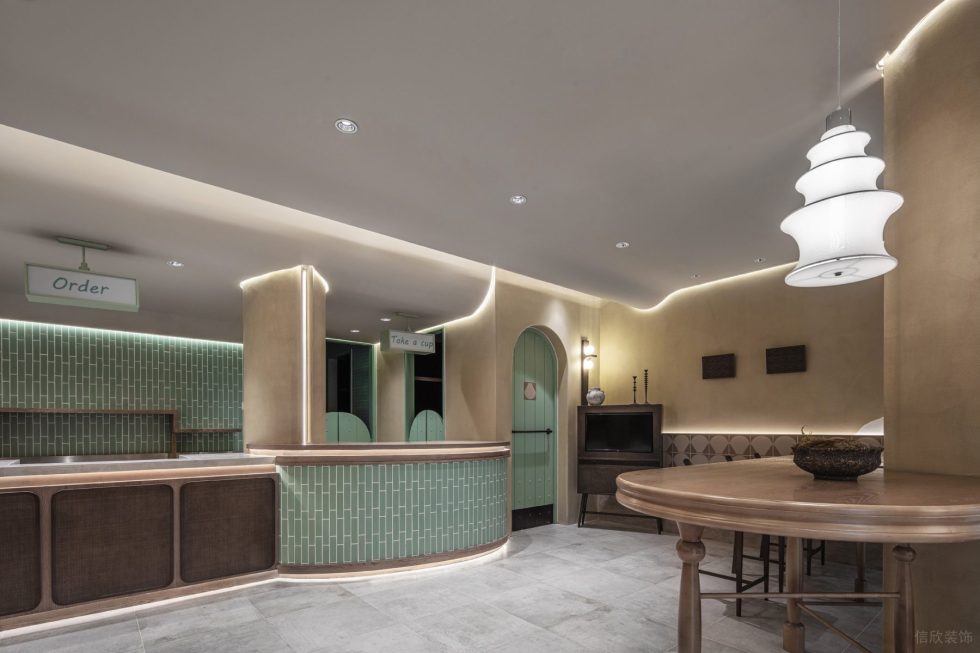 歐式清新飲品店懸空吊頂裝修設(shè)計