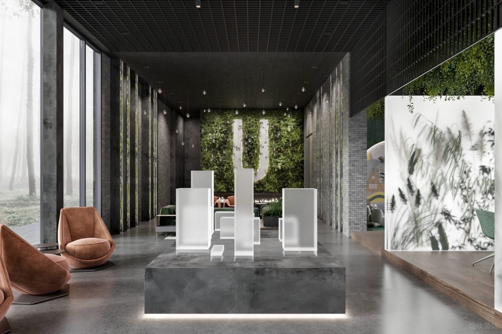 時(shí)尚清新風(fēng)辦公室裝修方案 空間整體概覽圖