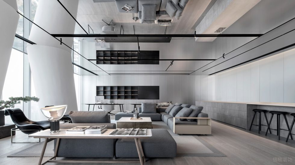 未來科技風辦公室裝修設(shè)計 鏡面反射天花吊頂