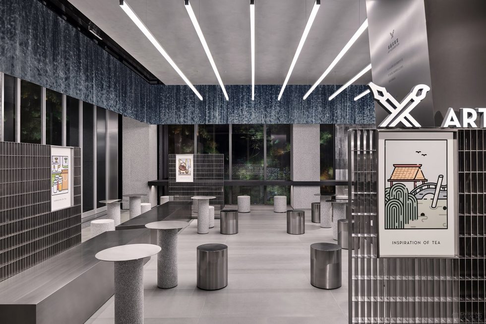 現(xiàn)代風飲品店不銹鋼鏤空隔斷裝修設(shè)計