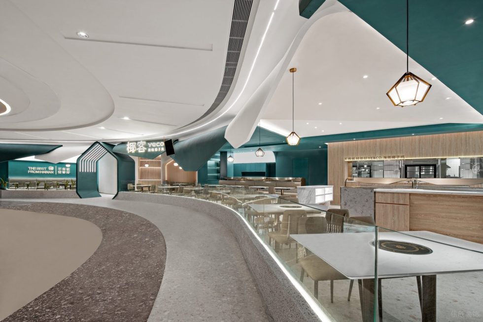 椰林海岸極簡(jiǎn)風(fēng)火鍋店整體外觀裝修圖