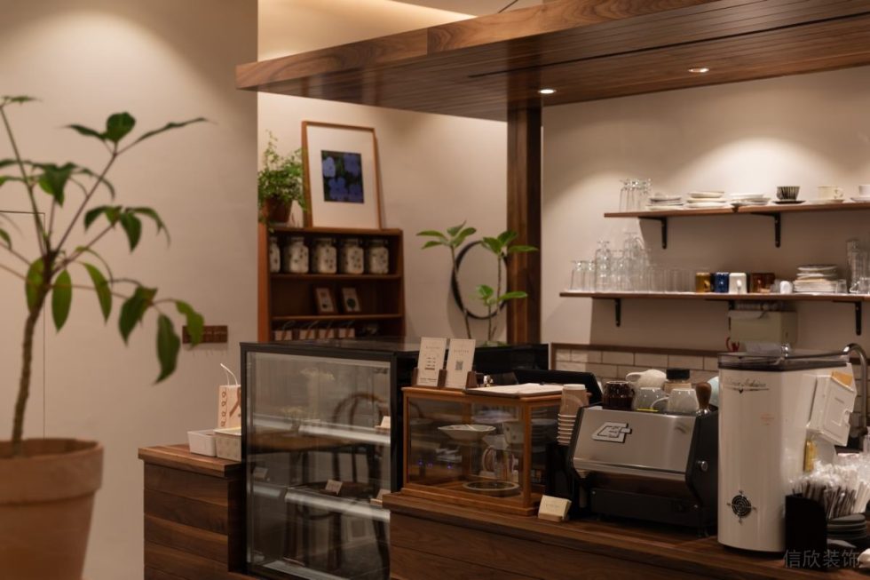 原木風(fēng)咖啡店多功能原木吧臺裝修效果圖