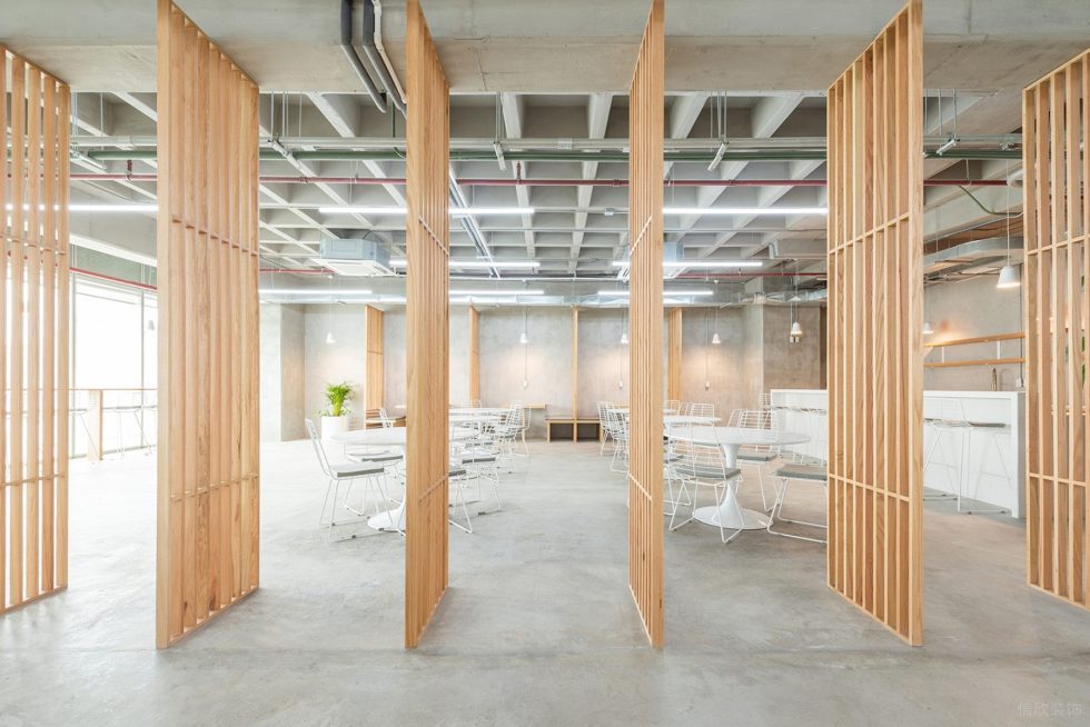 原木工業(yè)風辦公室裝修設計原木色活動隔斷