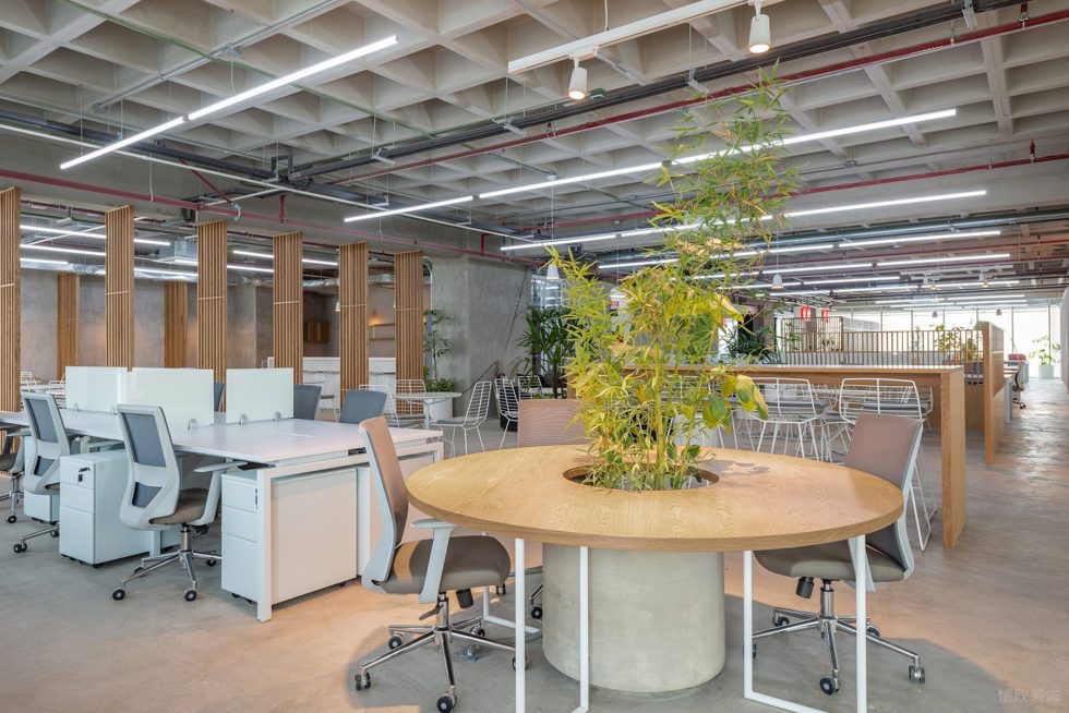 原木工業(yè)風辦公室裝修設計圓臺討論區(qū)