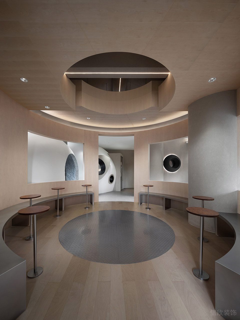 原木工業(yè)簡(jiǎn)約風(fēng)飲品店圓形飲品區(qū)裝修設(shè)計(jì)