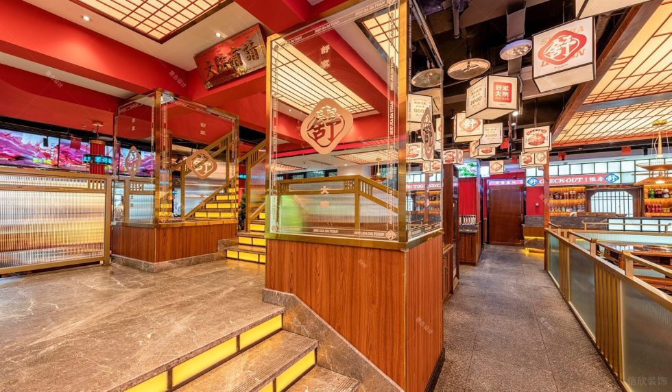 中式經(jīng)典街頭風(fēng)火鍋店樓梯裝修設(shè)計(jì)