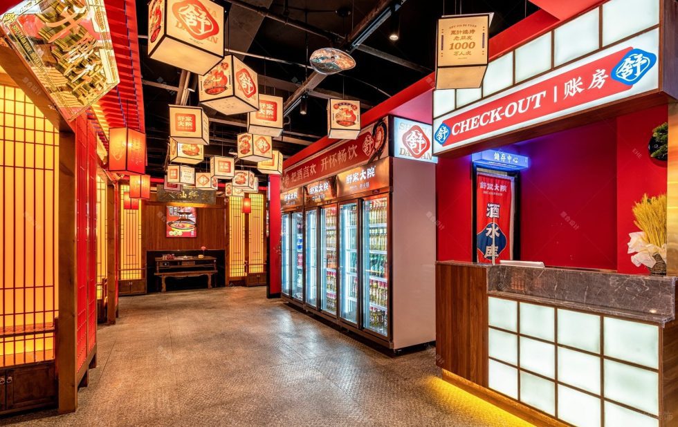 中式經(jīng)典街頭風(fēng)火鍋店方形吊燈設(shè)計(jì)效果圖