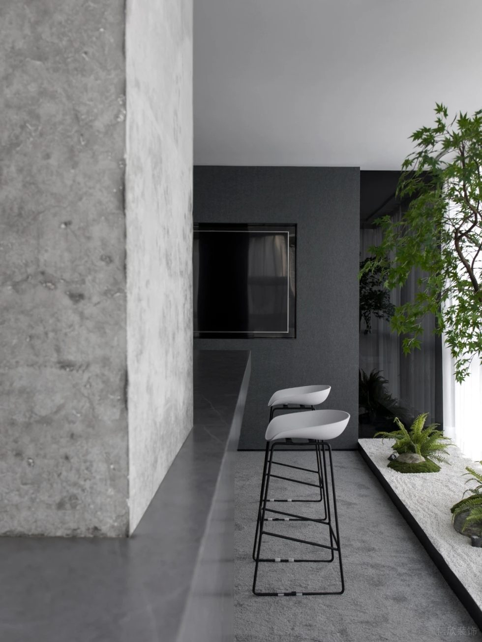 簡約黑白灰展廳裝修設(shè)計 黑白高腳凳