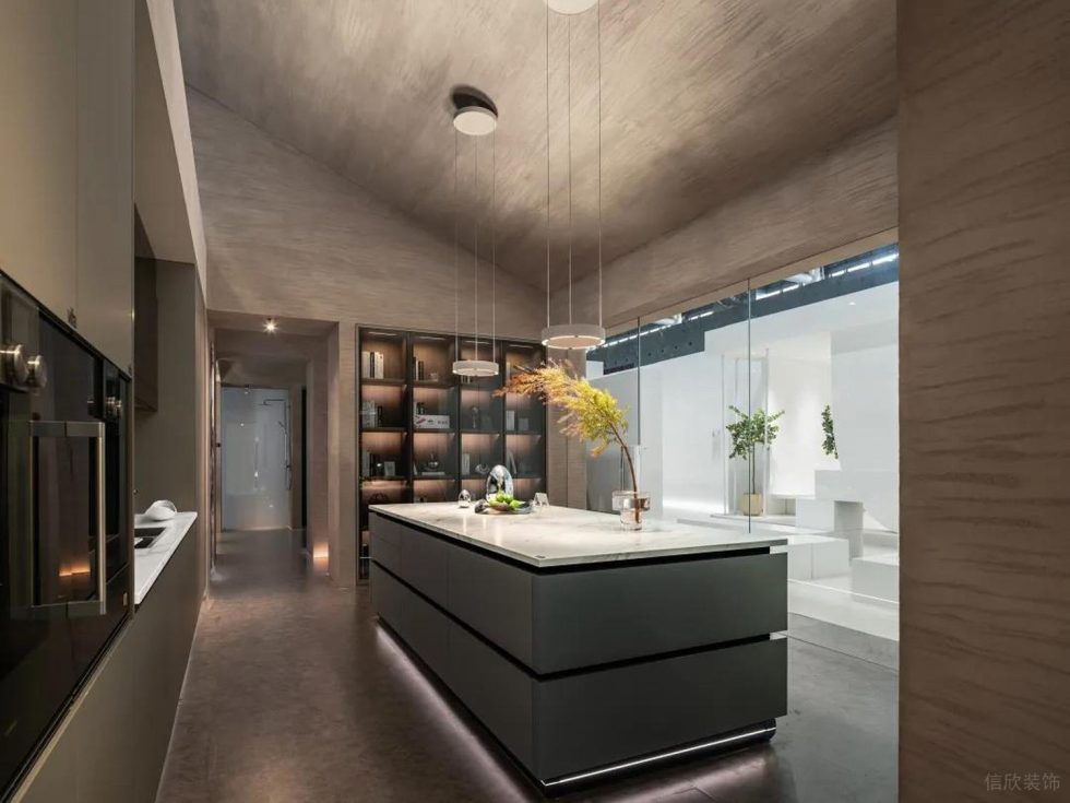 現(xiàn)代簡(jiǎn)約風(fēng)家居實(shí)驗(yàn)館展廳裝修效果圖 櫥柜設(shè)計(jì)及大理石中島臺(tái)