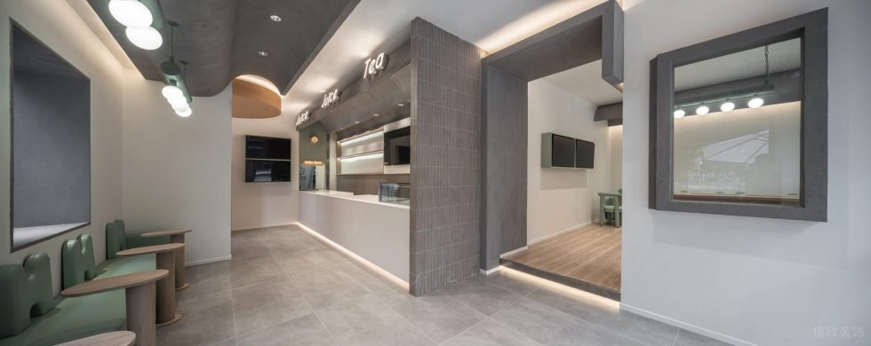 現(xiàn)代簡約風(fēng)飲品店實木板隔斷墻裝修設(shè)計