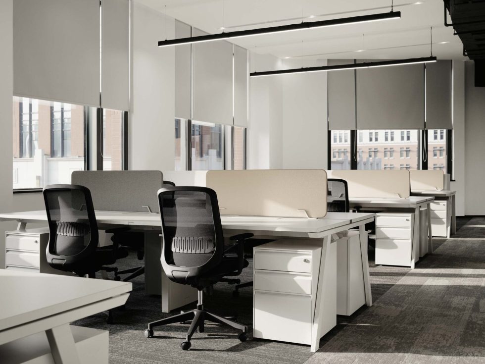 淡雅色簡(jiǎn)約現(xiàn)代風(fēng)辦公室裝修設(shè)計(jì)黑白灰辦公桌椅