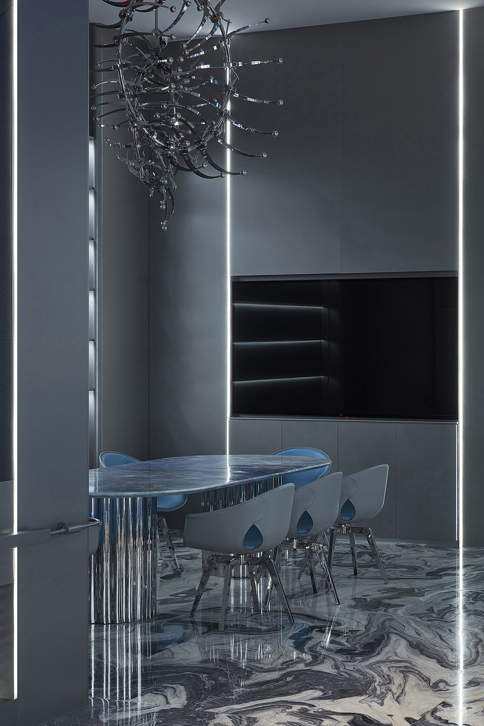 賽博朋克風(fēng)格辦公室裝修設(shè)計(jì)灰藍(lán)色會(huì)議區(qū) 賽博朋克風(fēng)格辦公室裝修設(shè)計(jì)灰藍(lán)色會(huì)議區(qū)