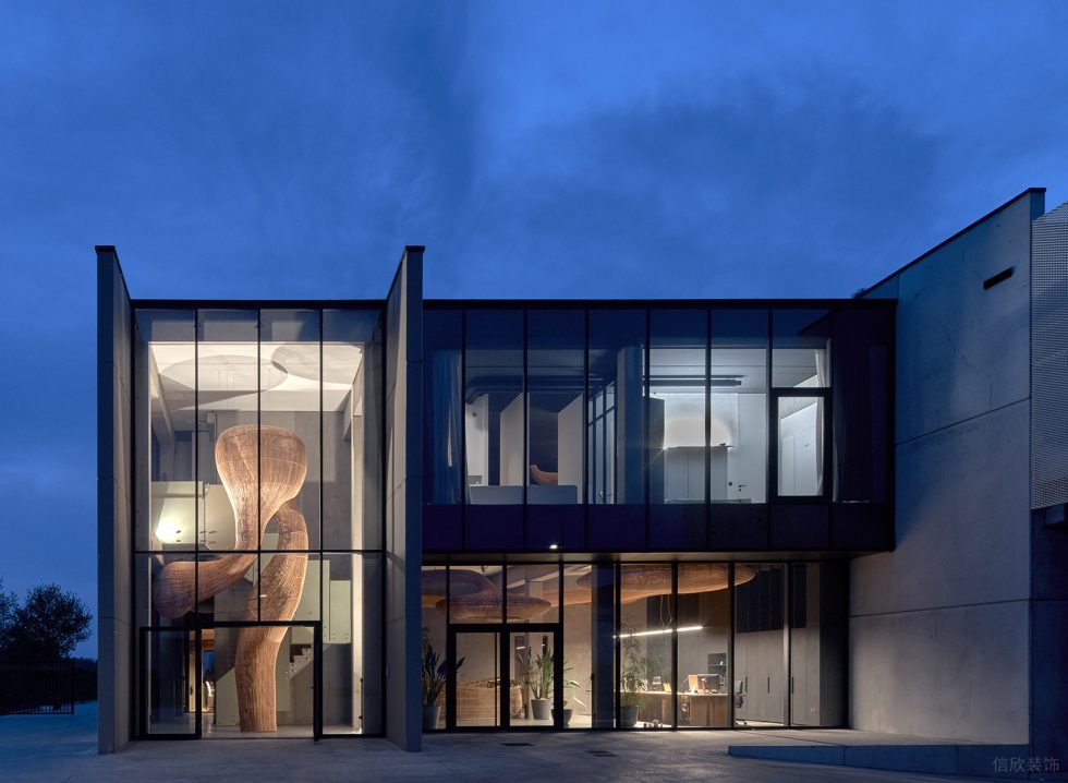 素木色極簡風辦公室裝修設(shè)計灰色調(diào)建筑外立面效果圖